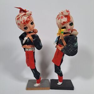 VTG Japanese Wooden KOKESHI Doll Traditional Woman Girl Art Mother Baby